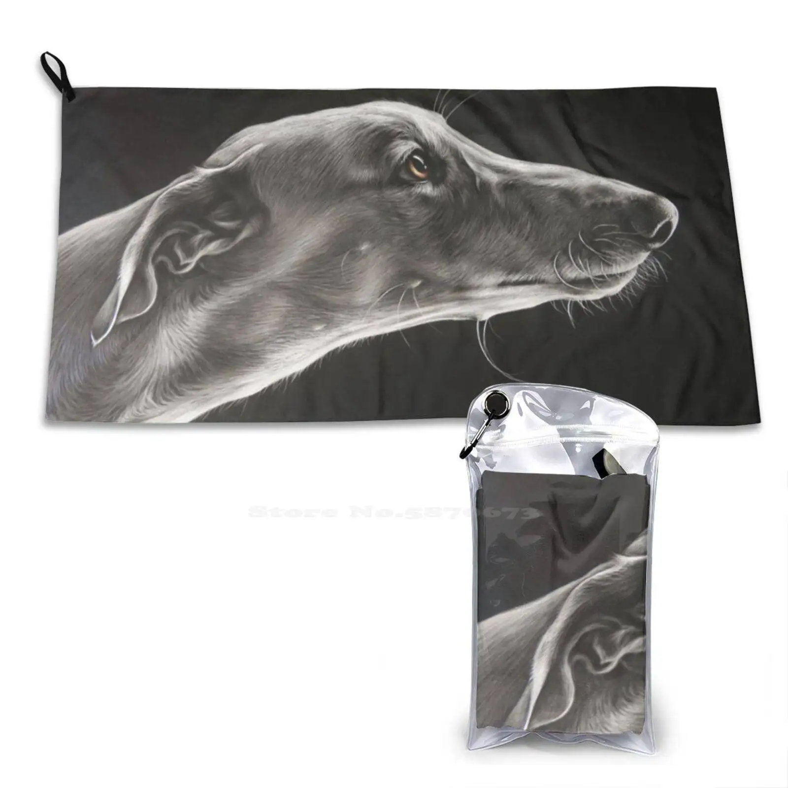 Fascination ( Detail ) Superfine Fiber Bathroom Towels Washcloth Greyhound Dog Canine Pet Animal Portrait