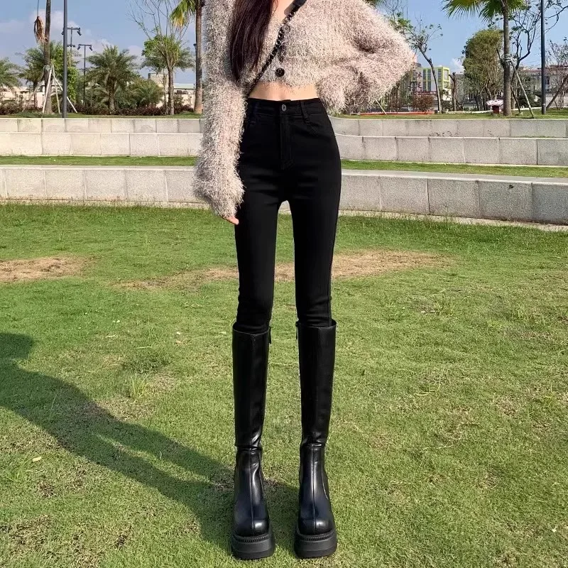 

High Waist Slim Fit Denim Jeans Women's Spring Autumn New Style Hip Small Size Slimming Nine Point Pants Cotton Stretch
