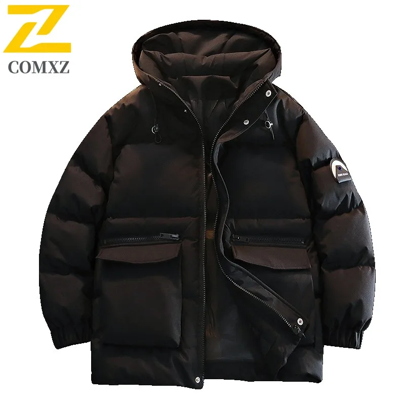 COMXZ Men Bread Jacket Plush Lined Heavy-Duty Travel Street Warm Comfortable Outdoor Puffer Jacket Windproof Ski Winter Padding