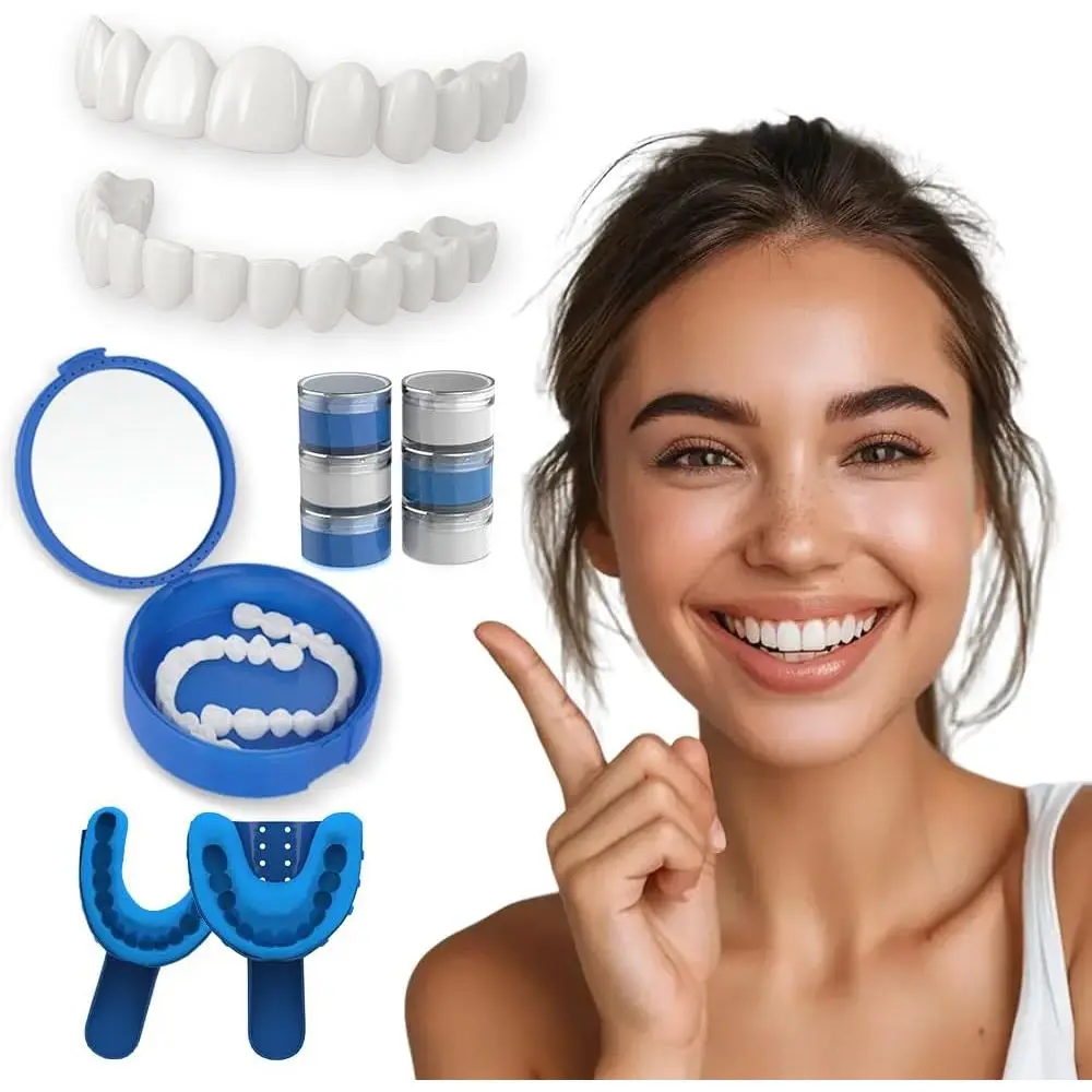 

Косметические зубные виниры, верхние и нижние, индивидуальные отбеливающие накладки, временный набор для улучшения внешнего вида, многоразовые, с инструментами для установки.