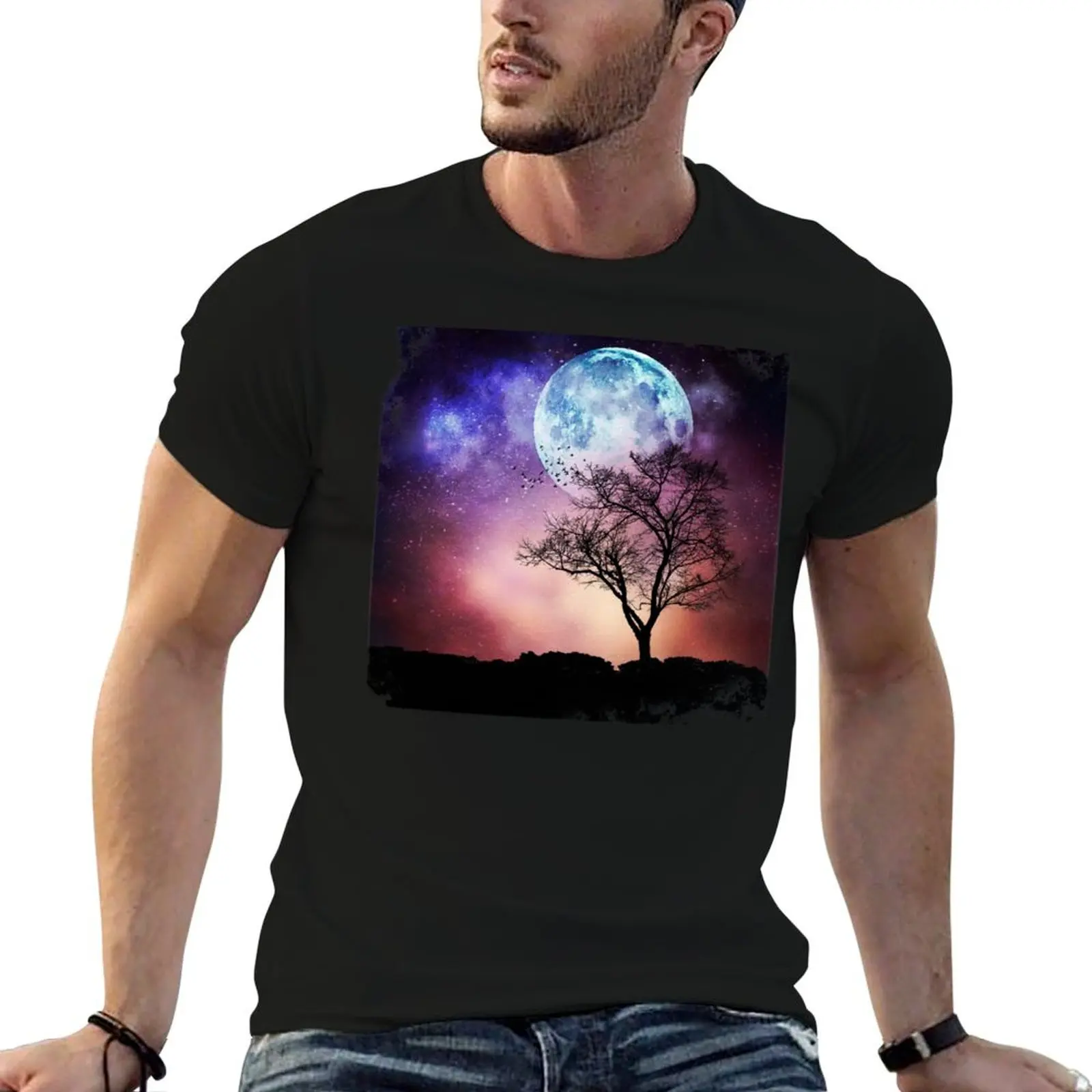 

Moon Tree - Magical Night Scene with Tree and Full Moon T-Shirt customizeds korean fashion mens t shirts pack