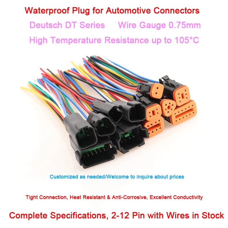DT Connector 2/3/4/6/8/12P 16CM Waterproof Automotive Wire Deutsch Connector German kit Male And Female Plug And Socket