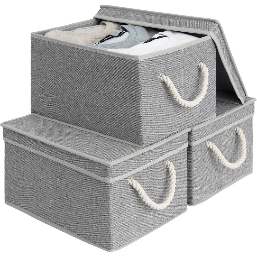 

Контейнеры для хранения с крышками, декоративные коробки для хранения с крышкой и мягкими веревочными ручками, складные корзины для хранения для шкафа, полок, S