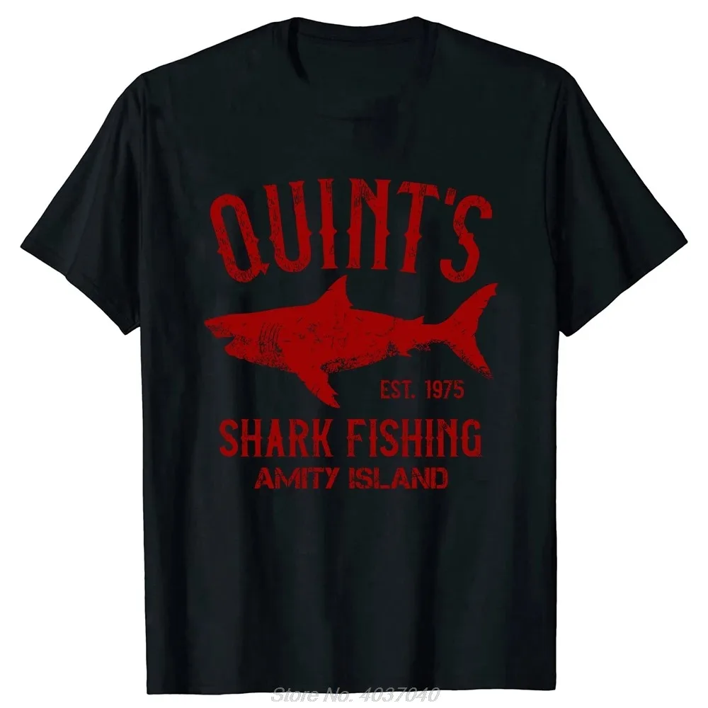 Quints Shark JAWS Amity Island 1975 البحرية تي شيرت الرجال الملابس عادية الأساسية تي شيرت المتضخم اللياقة البدنية التي شيرت تيز القمم