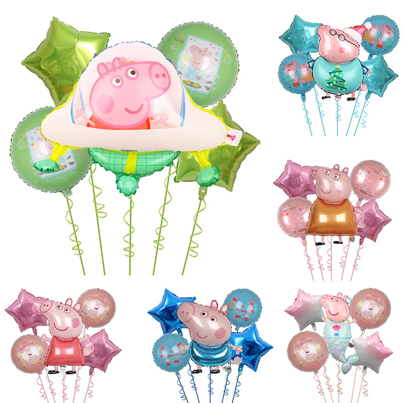 5pcs Peppa Pig Set Series Balloon Set Peppa George Children Birthday Toy Decoration Aluminum Film Balloon Party Decor Supplies