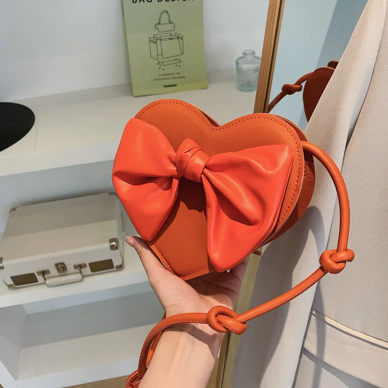 Cute Heart Shoulder Bag Female Kawaii Small Bowknot Crossbody Bag Women Cell Phone Purse Womens Pouch Handbags for Women