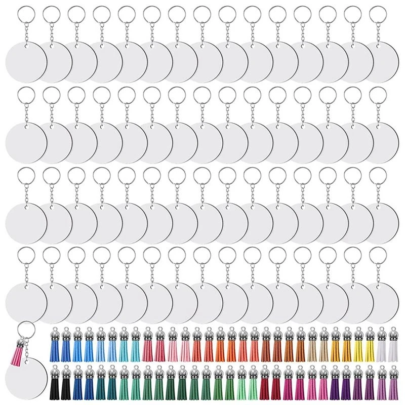720 Pieces Sublimation Blanks Keychain Set Round Key Rings Sublimation Ornament Blanks Heat Transfer Keychain Tassels