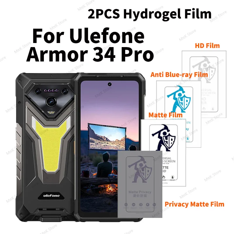 2PCS Matte Screen Protector For Ulefone Armor 34 Pro Privacy Hydrogel Film HD Clear Screen Protector Full Coverage Blue