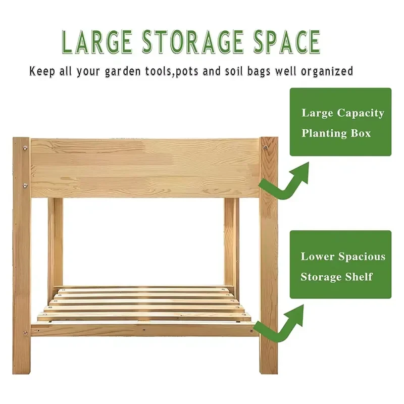 DU'S Outdoor Elevated Wooden Flowerpot Box Storage Rack Suitable for Outdoor Herbs Vegetables and Flowers