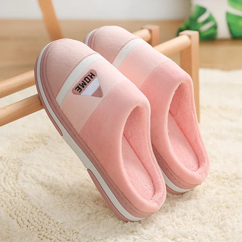 Comfortable Winter Women Indoor Slippers Man Cotton Non-Slip Soft Warm Slides Home Shoes Couple Female Simple Plush Slippers