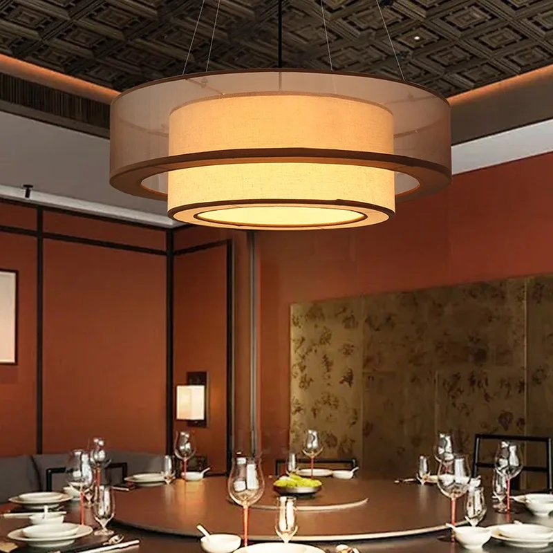 Minimalist Round Fabric Pendant Lights Chinese Style Restaurants Private Dining Rooms Kitchen Zen Tea Rooms Hanglamp Luminaires