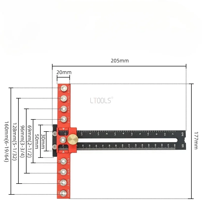 Handle Punching Locator Drill Guide Punch Locator Template Ruler Adjustable Cabinet Door Woodworking T-shaped Punchs Positioning