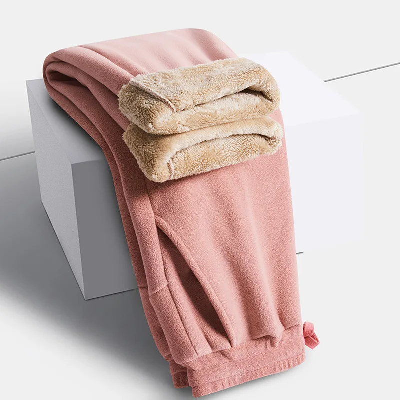 الثقيلة الصوف السراويل الرجال النساء الشتاء سميكة القطن فضفاض مستقيم الساق الرياضة بناطيل كاجوال سراويل شتوية دافئة الرجال السراويل