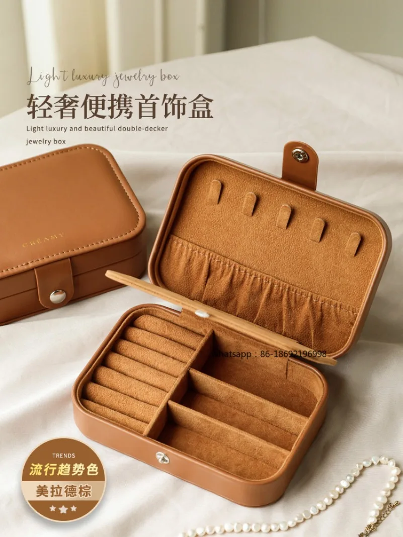 Portable Jewelry Box High-end Exquisite Small Earrings Ring Necklace Earrings Stud Bag Gold Hand Jewelry Storage Box New Style