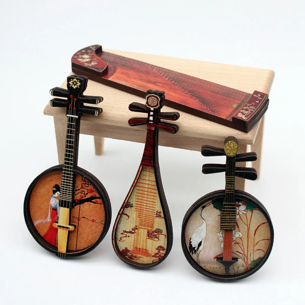 Dollhouse  Chinese Style Pipa National Musical Instrument Guzheng Guqin Mini Furniture Model Shooting Doll Accessory Toy