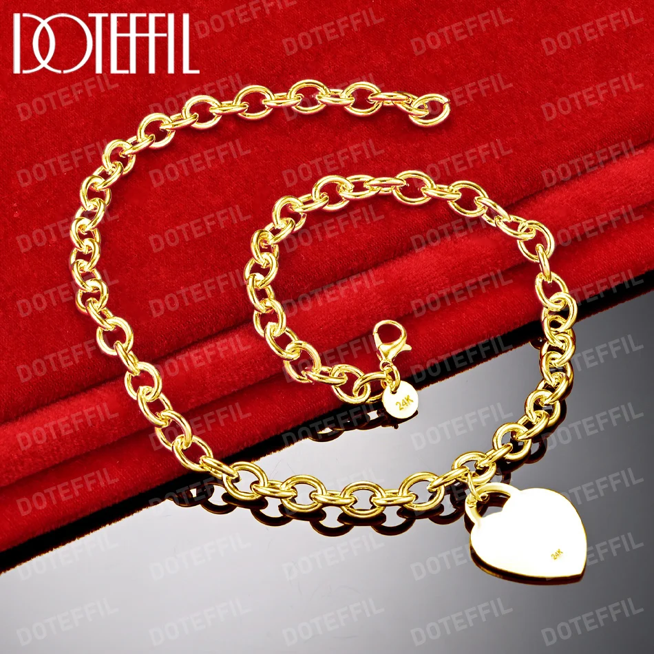 

DOTEFFIL 18K Gold 18 Inch Chain Heart Card Pendant Necklace For Women Man Wedding Engagement Fashion Jewelry