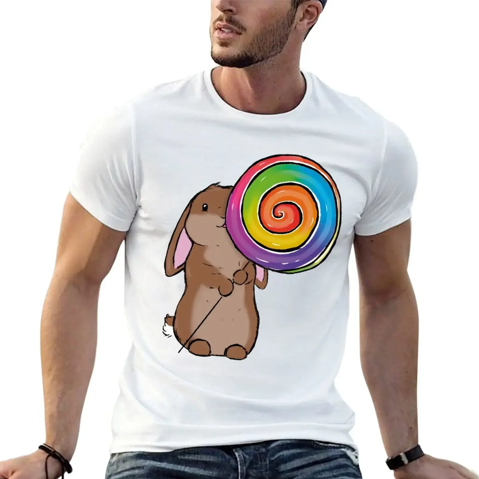 

Lollipop rabbit T-shirt Short sleeve tee summer top cute tops sports fans mens workout shirts