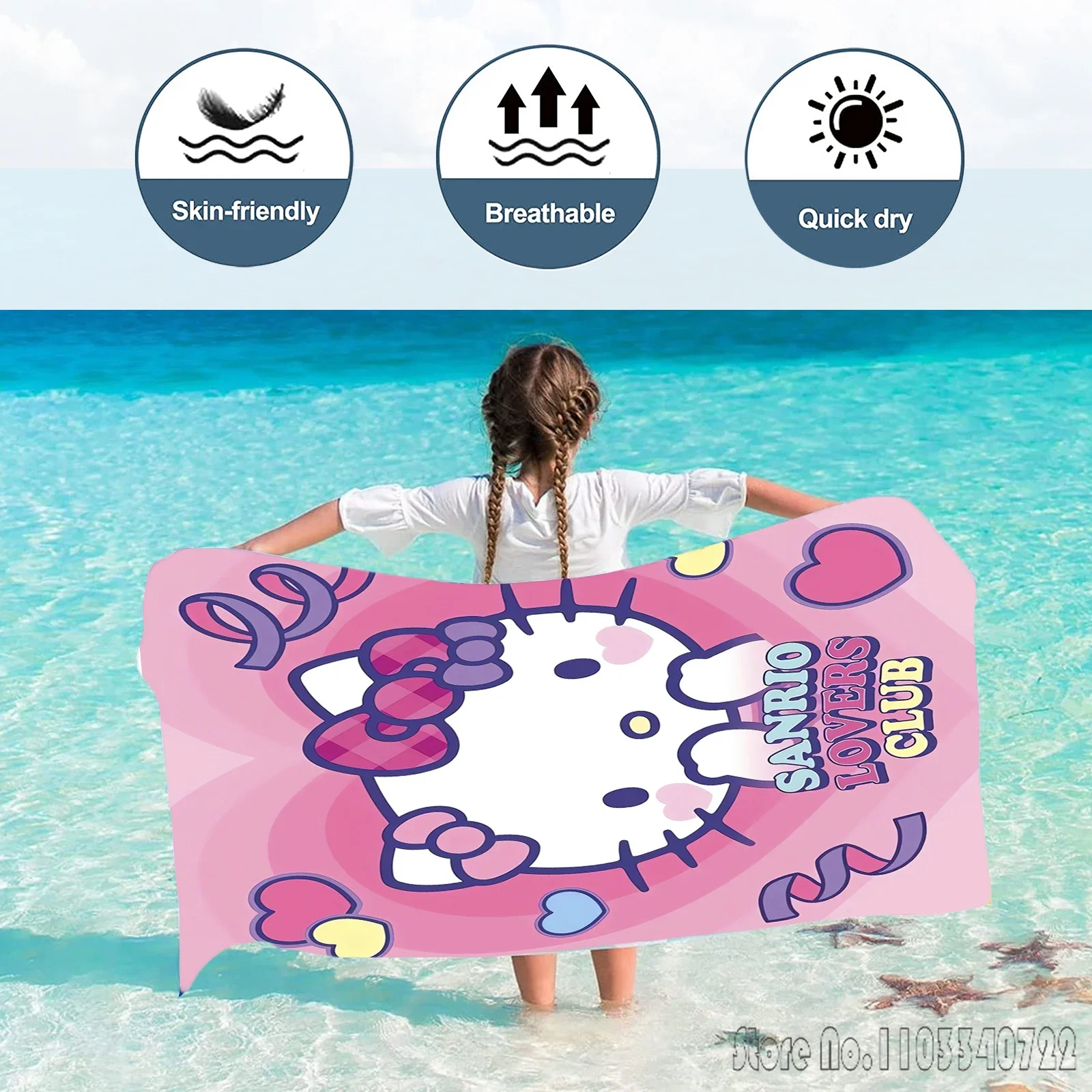 Hello Kitty Beach Quick Dry Microfiber Bath Towels Microfiber Beach Swimming Towel Decor for Kids Gift 75x150cm