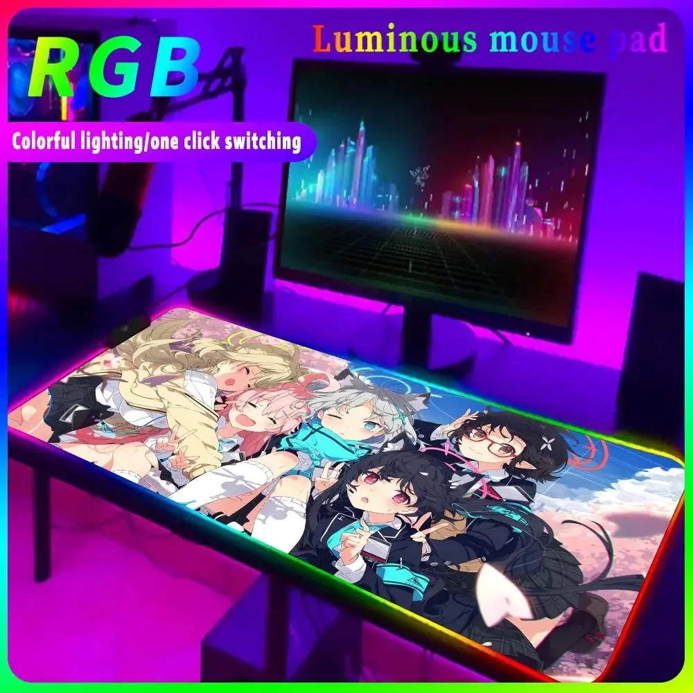 B_blue A_archive Mouse Pad Rgb Gaming Accessories LED Mousepad Mechanical Gamer Keyboard Mat Kawaii Cute Deskmat Luminous Pad