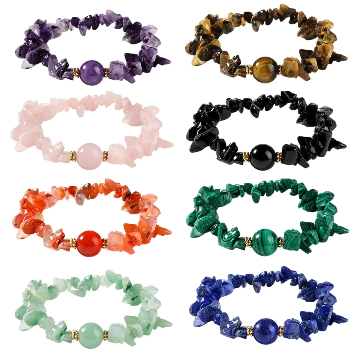 Handmade Natural Irregular Chip Stone Bracelet Elastic Round Gemstone Bead Healing Crystal Stretch Bracelets Women Jewelry