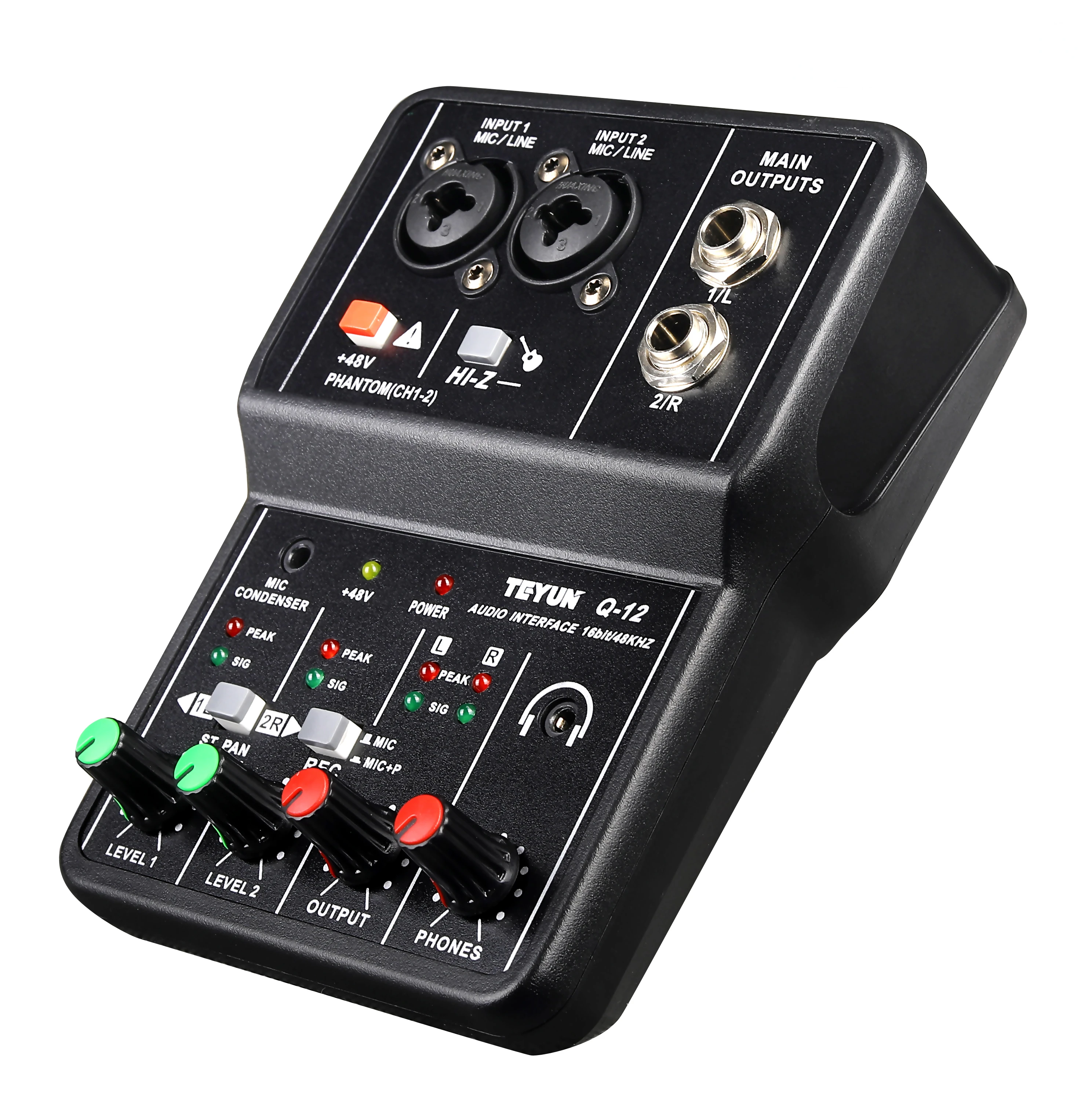 TEYUN Q-12 Professional Audio Sound Mixer with Monitor Electric Guitar Live Broadcast Recording for Studio Singing Computer PC