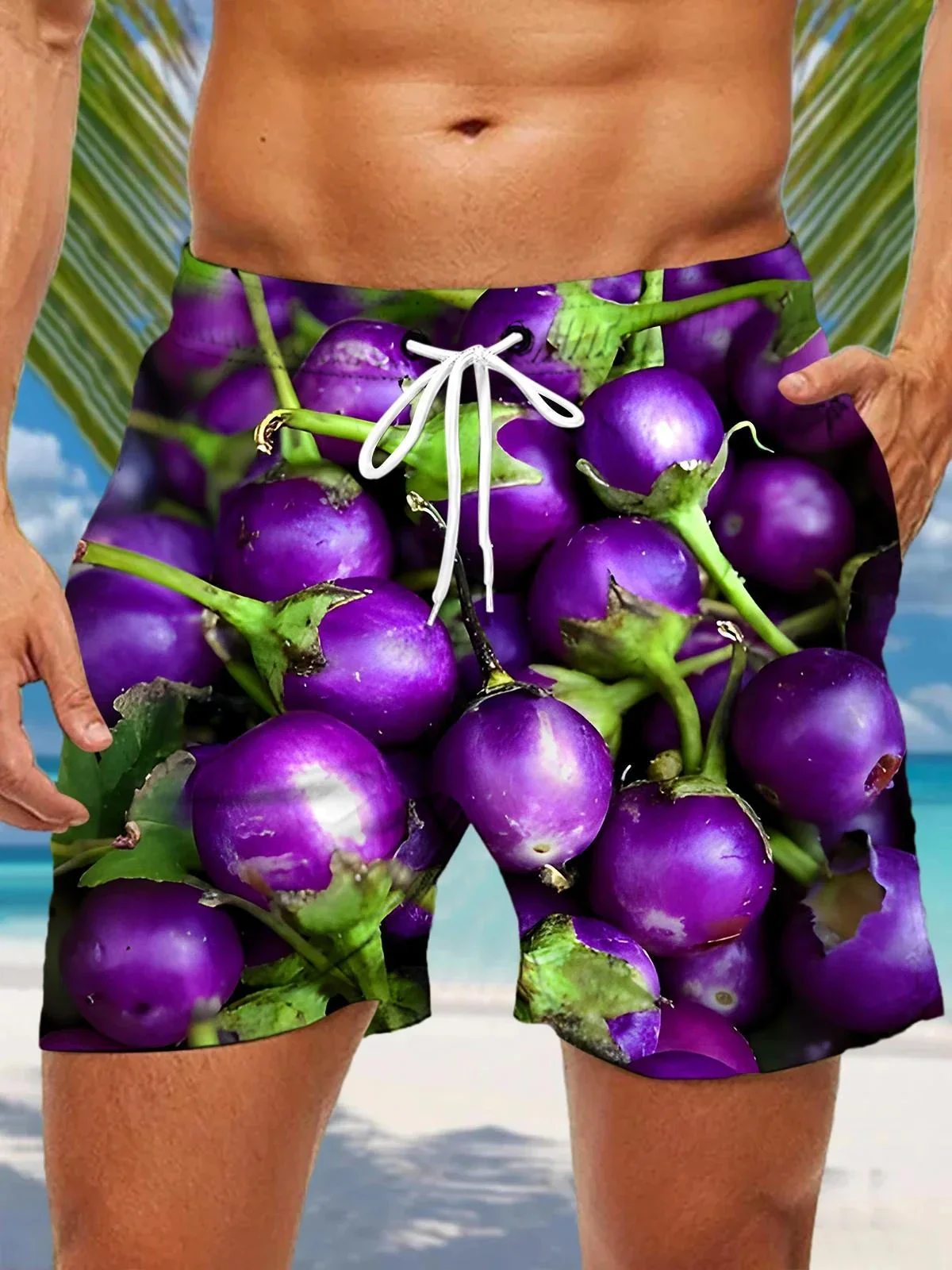 3d Vegetables and Fruits Printed Men's Swimsuit Japanese Fish Hawaiian Shorts Men's Summer Swim Shorts Drawstring Casual Shorts