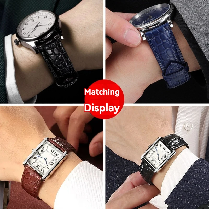 حزام ساعة من جلد التمساح الأصلي 16 ملم 18 ملم 20 ملم لونجين أوميغا سيتيزن تيسو سيجل - مشبك فراشة للجنسين