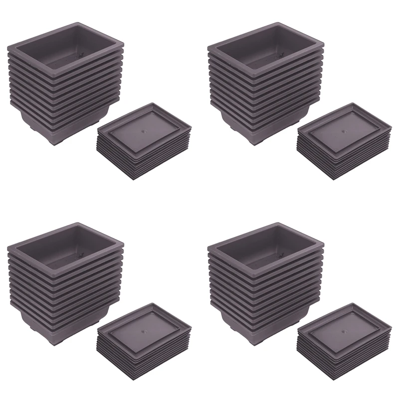 Hot 40 Packs Bonsai Training Pots With Tray Plastic Bonsai Plants Growing Pot For Garden Yard Living Room Balcony 16.5X12cm