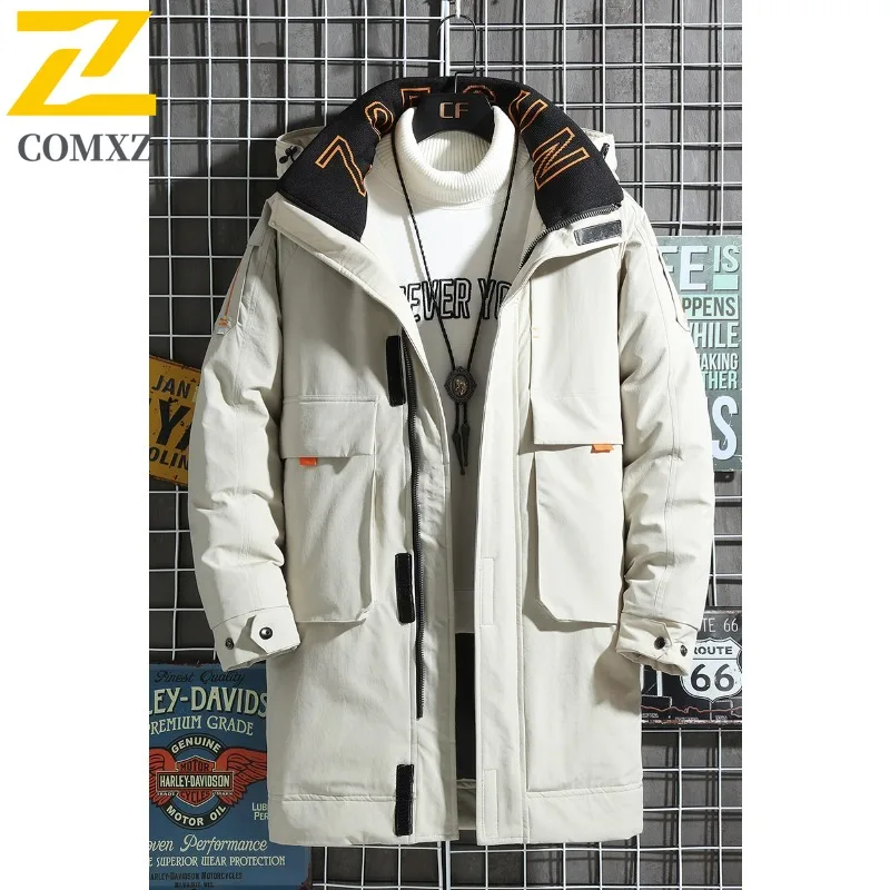 COMXZ 2025 رجل الشتاء سميكة طويلة الصوف سترة منفوخة مقاوم للماء يندبروف عادية الرياضة معطف مقنع سترة واقية خفيفة الوزن #6