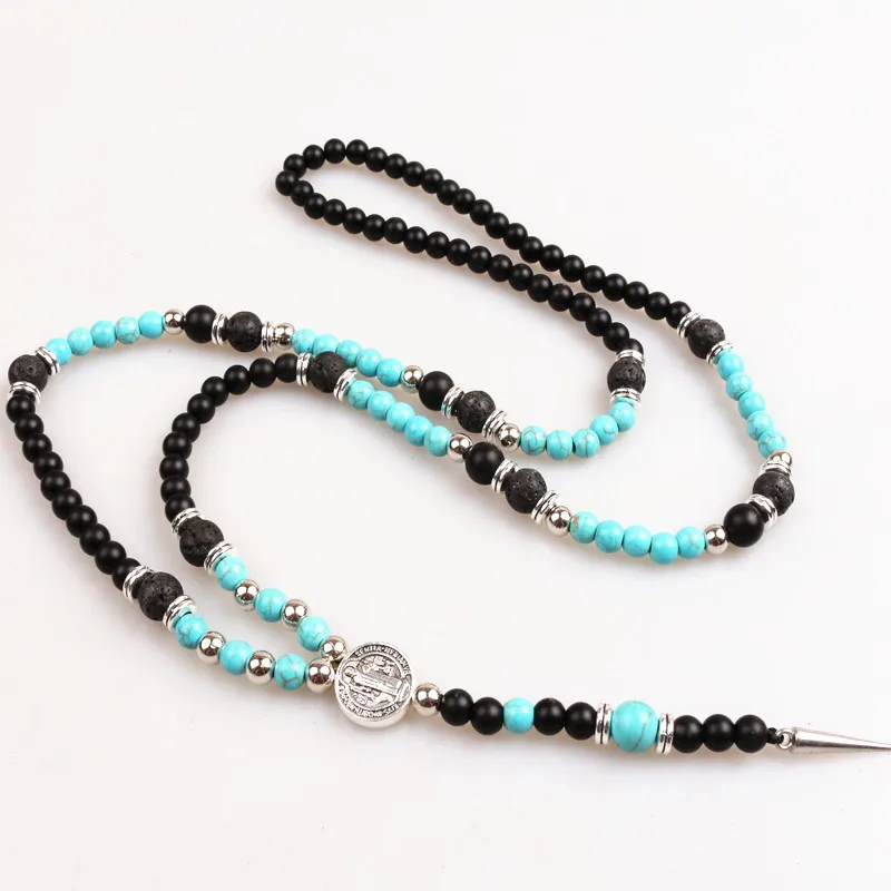 6mm Black Bead Tiger\'s eye Natural stone Long Necklace For Men