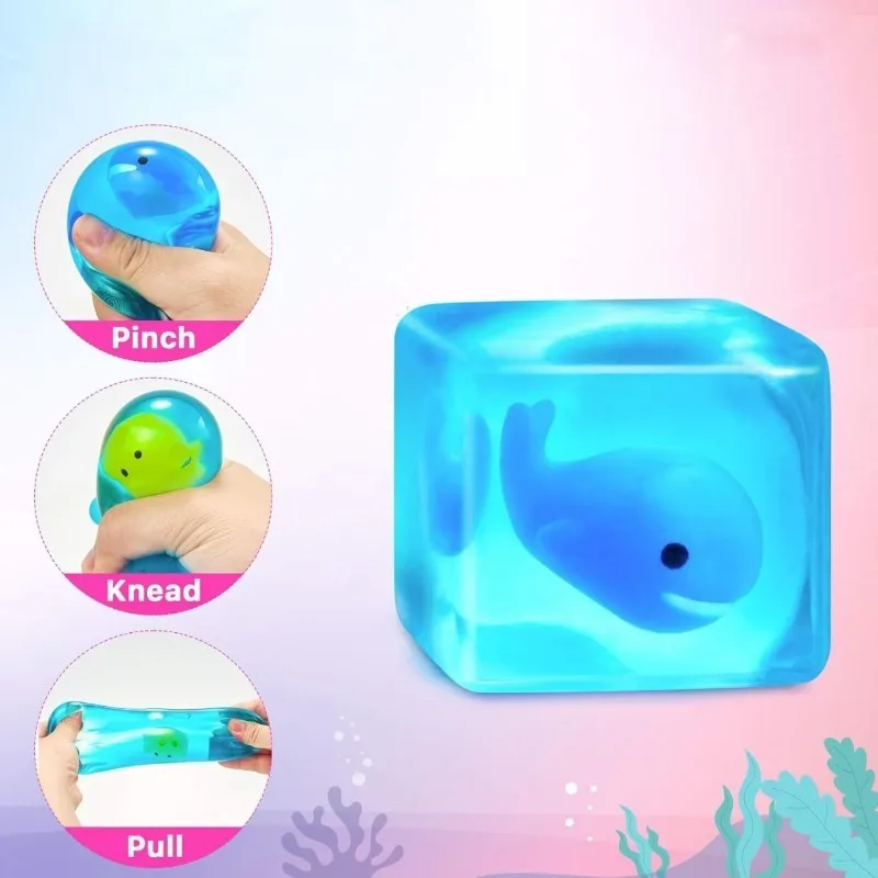 Fish Ice Cube Squeeze Toy,TPR Soft Transparent Bead Filled Sea Creature Hand Play Toy,Fun Party Favor Gift for Halloween Christmas Thanksgiving Birthday,