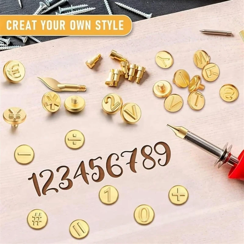 DIY Wood Burning/Carving Set, DIY Wood/Leather Burning Set-26 Letters Copper Mold, As Shown Metal US Plug