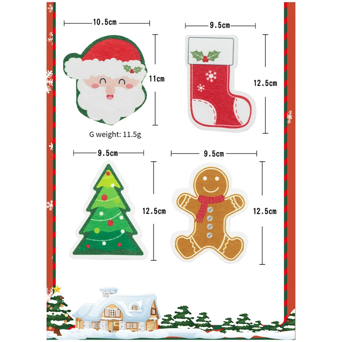 8 Pcs Christmas Sponges Kitchen Dual Sided Dish Sponges for Washing Dishes Santa Christmas Tree Gingerbread Man