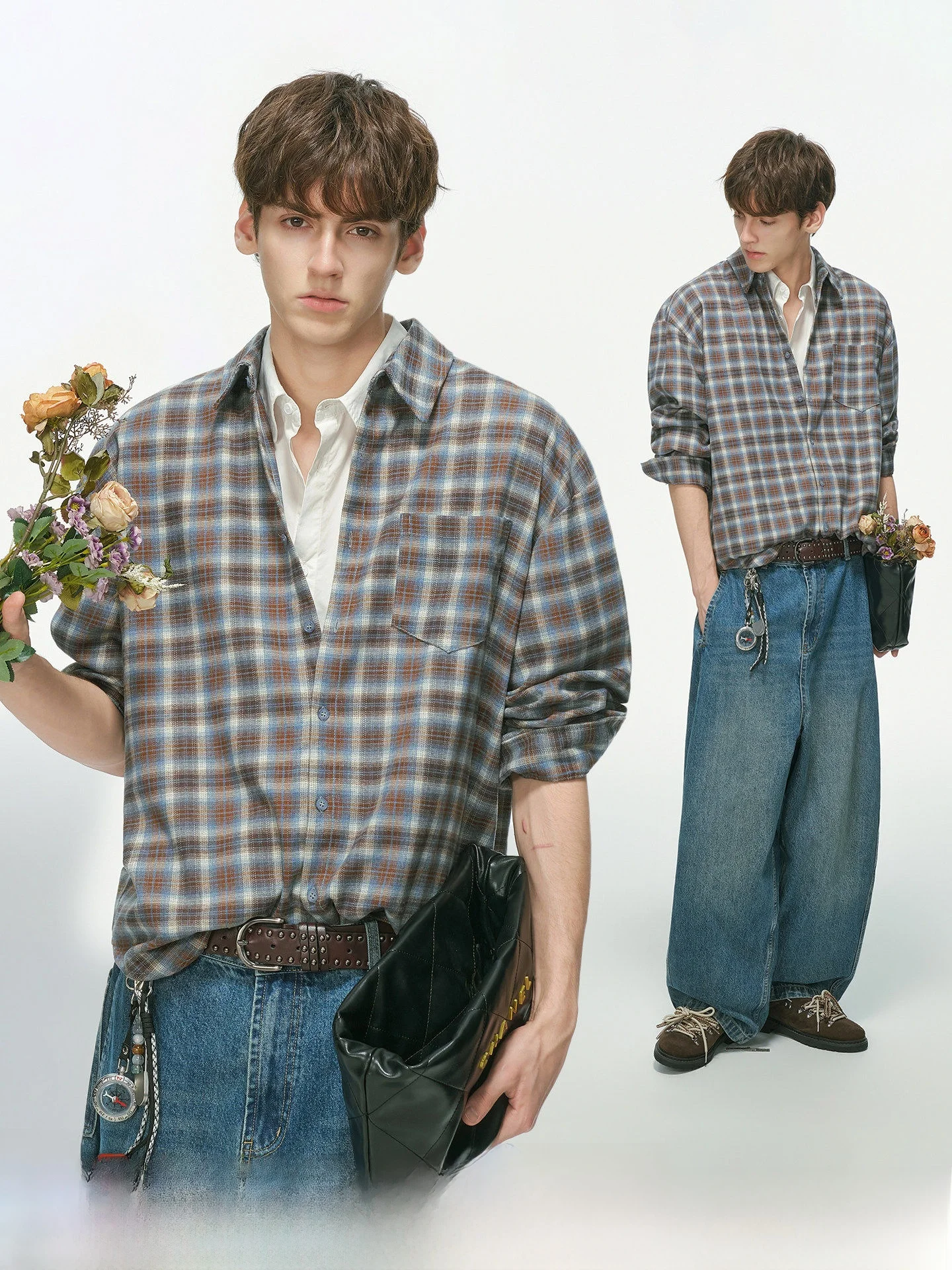 Loose Men's Long Sleeve Shirt Casual Commute Plaid Inner Wear Layering Autumn Season Polyester Blend Comfortable Fit Male Top