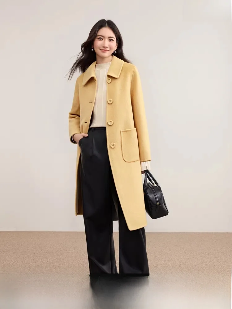 

Двустороннее шерстяное красное пальто, женское зимнее новое пальто Sle 2021, стильный топ средней длины с длинными рукавами и лацканами, модный для поездок на работу