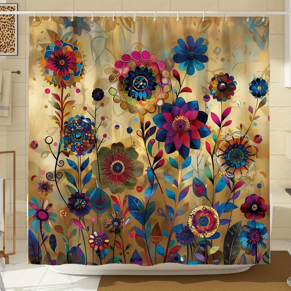 

Floral mandala in yellow Washable Dirt-Resistant Shower Curtain Shower Head waterproof Polyester Bath Curtain For Home Decor
