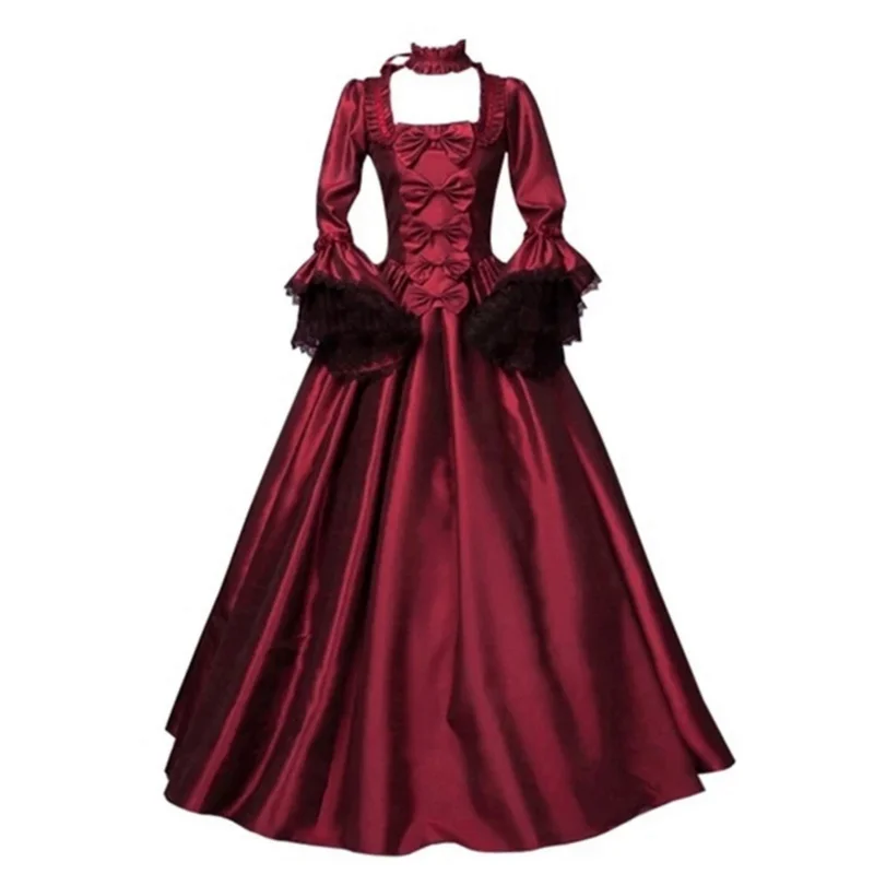 

Women Medieval retro dress Red Court Europe Palace Gown Big Swing Halloween Costume Victoria Queen Princess Vestidos