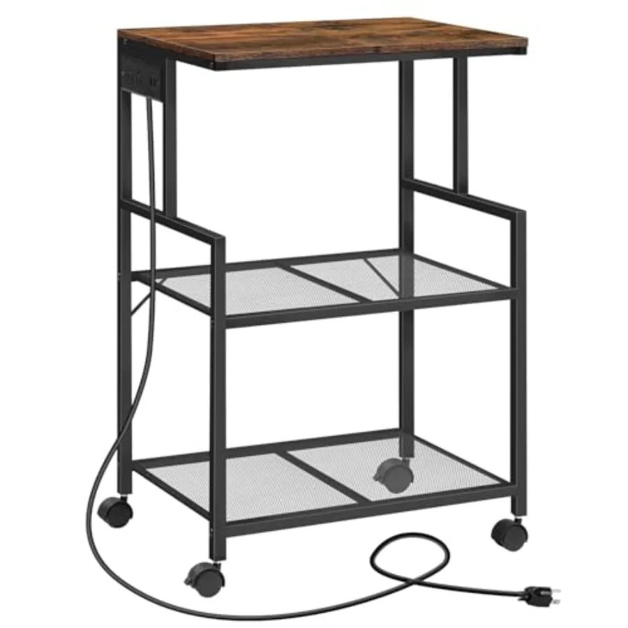 Mobile Printer Stand, 3-Tier Industrial Printer Cart with Power Outlets and 2 USB Ports, Rolling Printer Table on Wheels for Ho