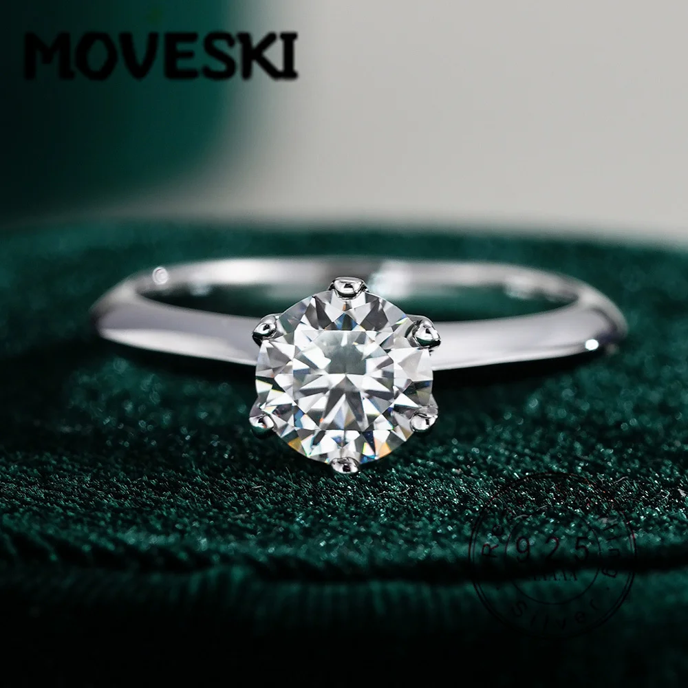 

Кольцо MOVESKI из стерлингового серебра 925 пробы с муассанитом для помолвки, для женщин, 1/2/3/5 карат, цвет D, VVS1, круглая огранка, кольцо-обещание
