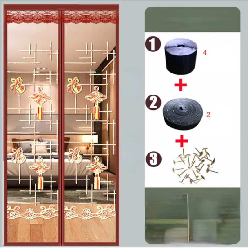 Magnetic Door Screen Curtain, Outlet Hook and Loop, Mosquito-Proof Screen, Encryption, Mute, Bedroom, Home