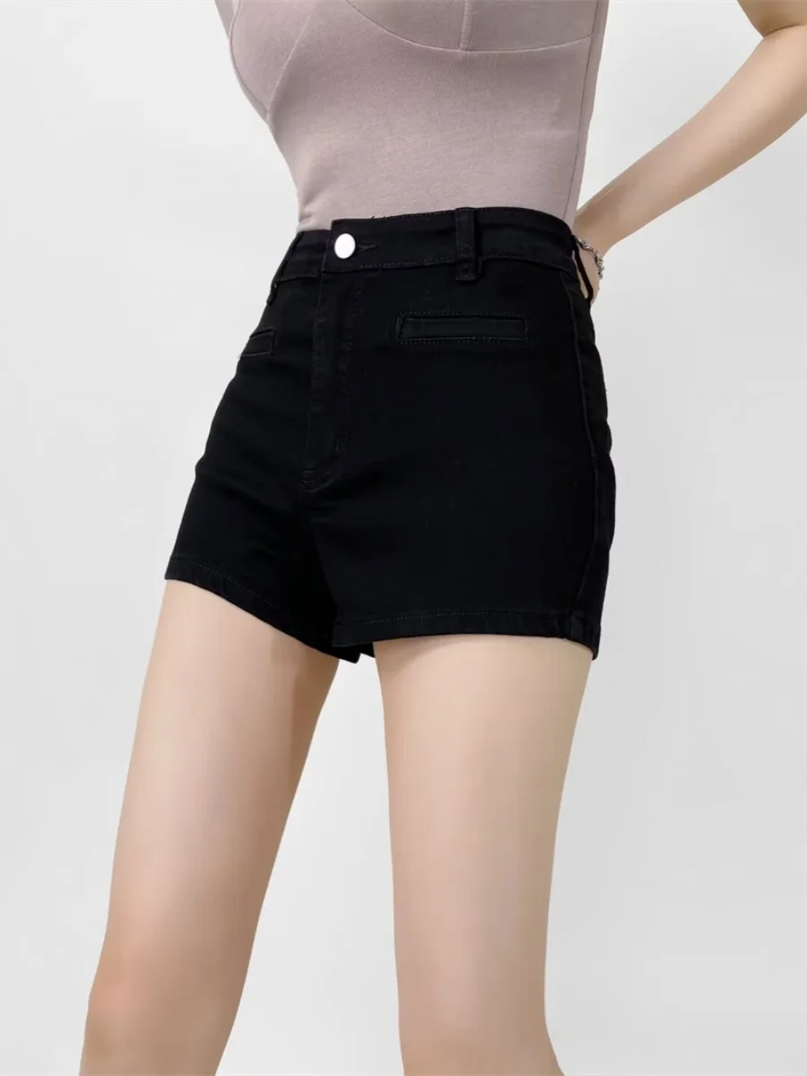 Hoge taille rekbare denim orts Dames Pittige A-lijn rokbroek Zomer Nieuwe Sle Rechte pijpen Hoge taille orts Diep licht...