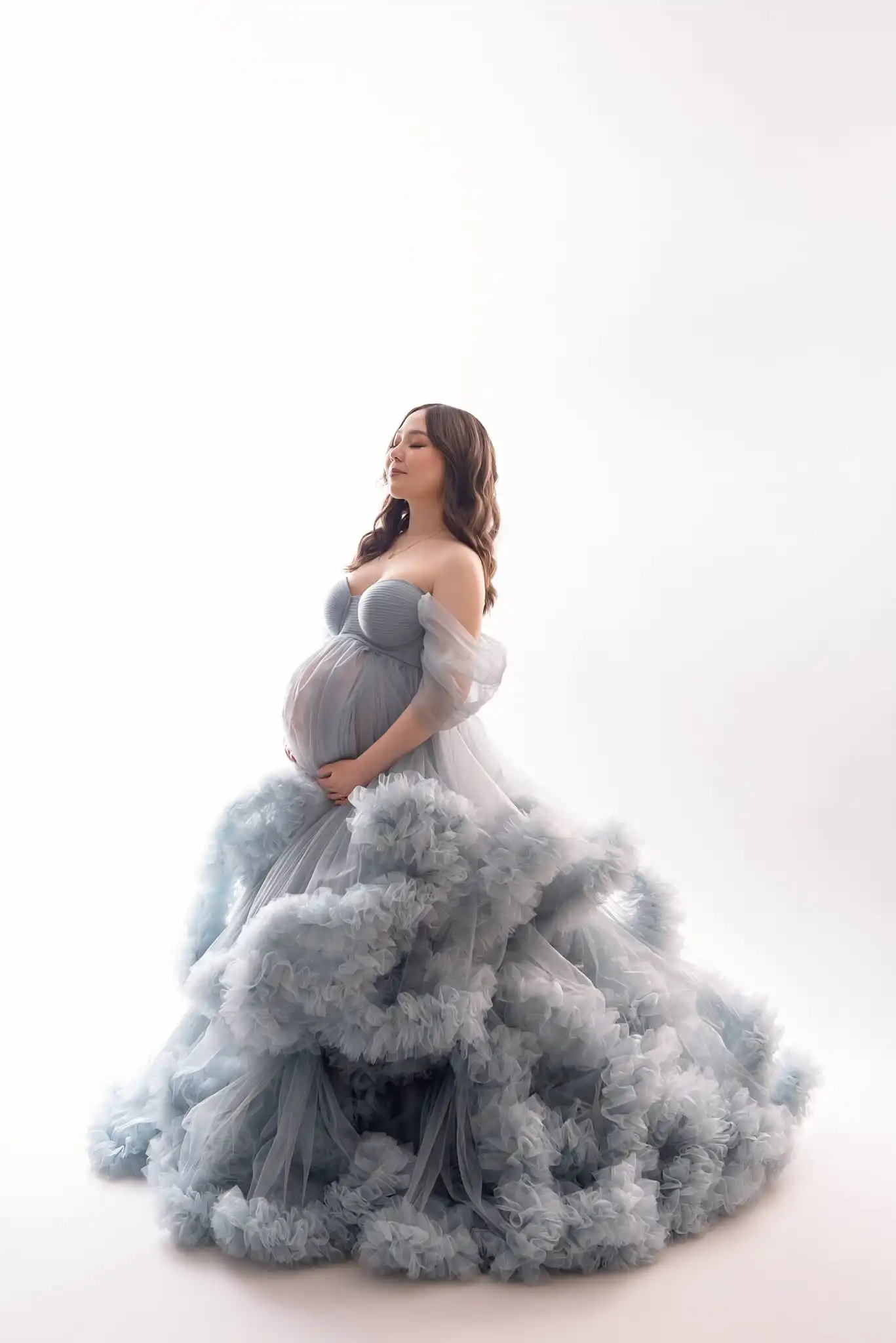 Maternity Prom Dresses Layers Front Split Ruffled Tiered Dress Customized Off The Shoulder Pregnant Women Gown Photography Dress