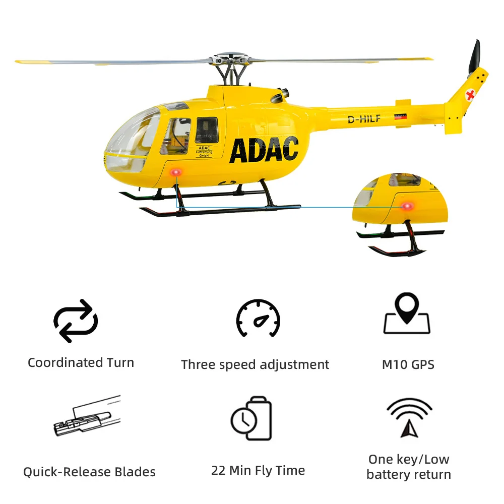 FLY WING BO105 Scale Helicopter with LED Light ACE Flight Controller Yellow GPS Mode RC Helicopter for ACE 470