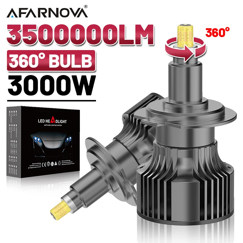 

360 ° H7 Светодиодные лампы H11 Фара Canbus LED HB3 HB4 H1 Turbo 3000 Вт 3500000LM Автоматический свет 9005 9006 9012/HIR2 6000K Для противотуманных фар