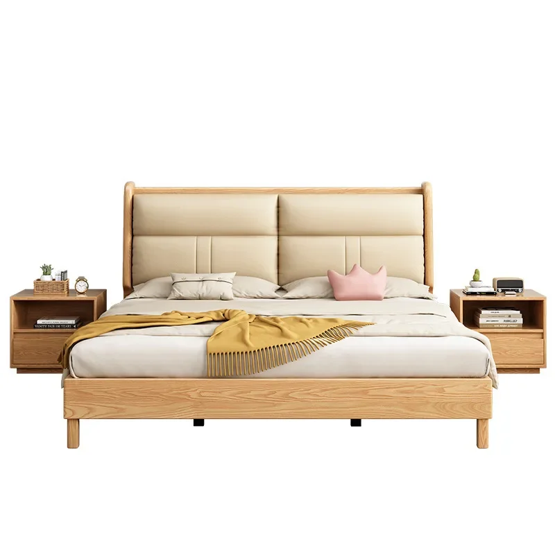

Nordic, solid wood bed modern, simple Japanese soft bag ash home bedroom, wabi sandy log, wind