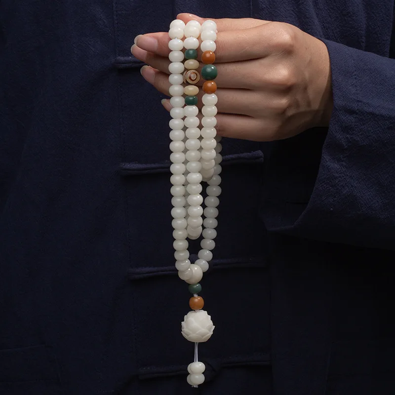 

Factory White Jade Bodhi Root Bracelet 108 Bodhi Seed Beads Bracelet Men's and Women's All-Match Necklace