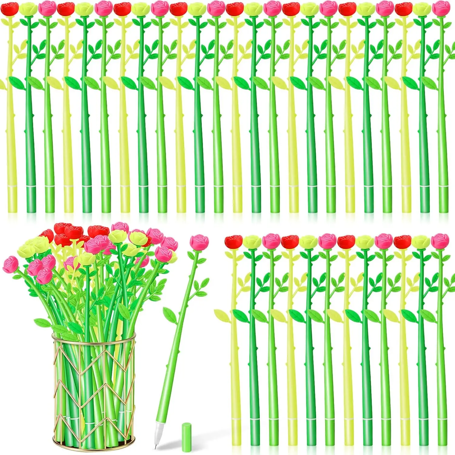

12 Pcs Flower Gel Pens Rose Shaped Creative Liquid 0.5mm for Girls Women Office School Writing Supplies