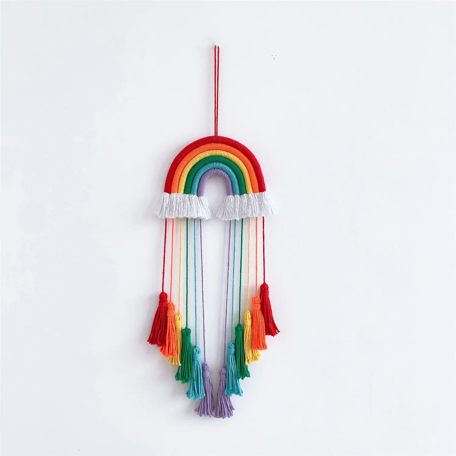 Rainbow Macrame แขวนผนังตกแต่งพู่ Tapestry เนอสเซอรี่ Kawaii Baby Room Decor Handmade เชือกหัตถกรรมเครื่องประดับตกแต่งบ้าน