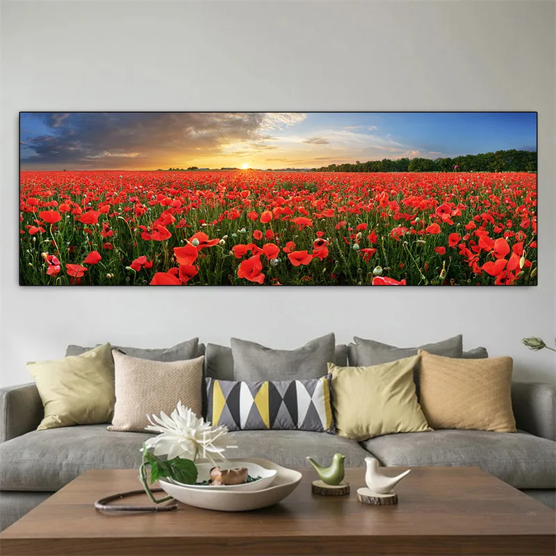 Landscape Black and White Red Poppy Canvas Painting Nature Posters and Prints Wall Art Pictures Living Room Home Decor No Frame