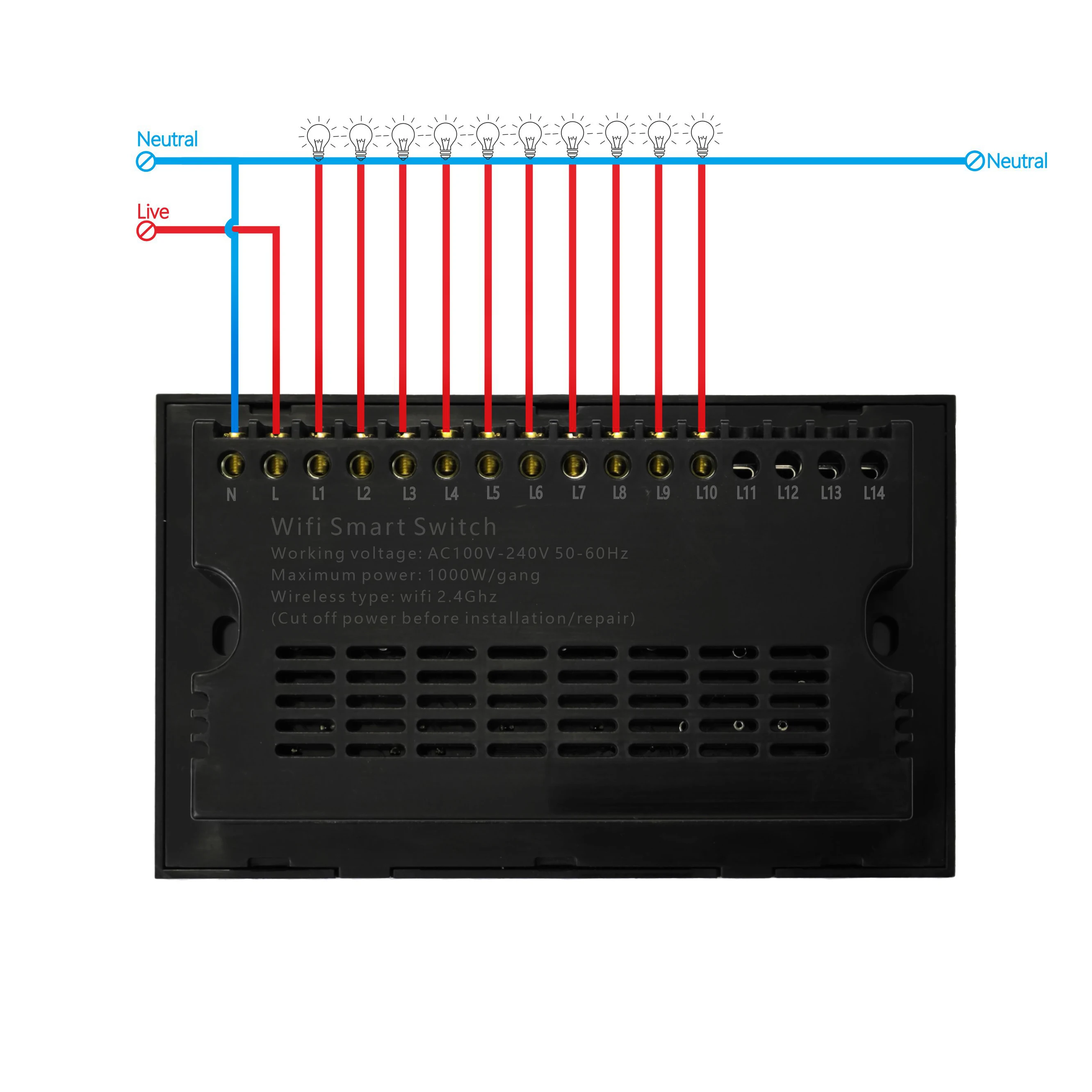 Imagem -06 - Interruptor Inteligente Touch Wall Light Painel de Vidro do Interruptor Wi-fi Compatível com Alexa Google Home Tuya App Smartlife 10 Gang 147x86 mm